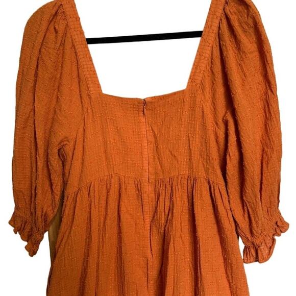 Madewell Puff Sleeve Smocked Dress Mini Textured Dots Mulled Cider Orange Size 8 - Picture 7 of 10